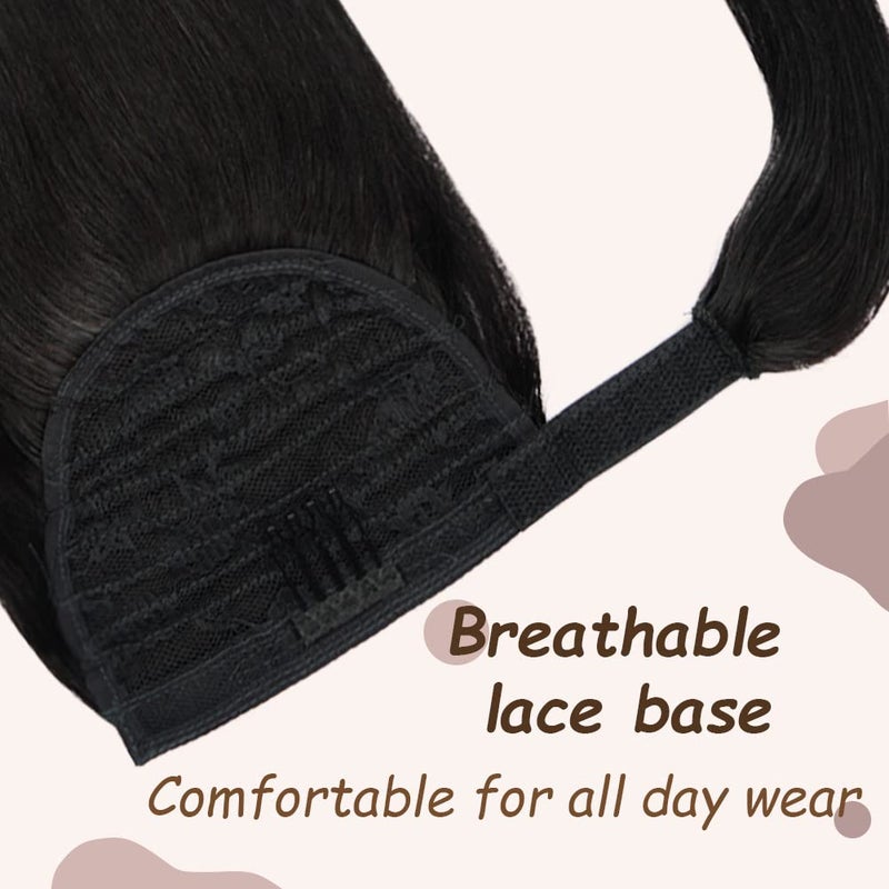 FAAAL 14 inch Ponytail Extension Human Hair 70g #1B Natural Black 100% Remy Hair Ponytail Long Straight Wrap Around Ponytail Clip in Hair Extensions One Piece Hairpiece for Women - Image 4
